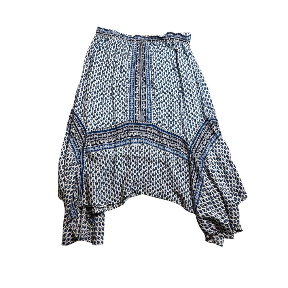 New Directions Blue White Tile Print Handkerchief Maxi Skirt 1X‎ Peasant Boho